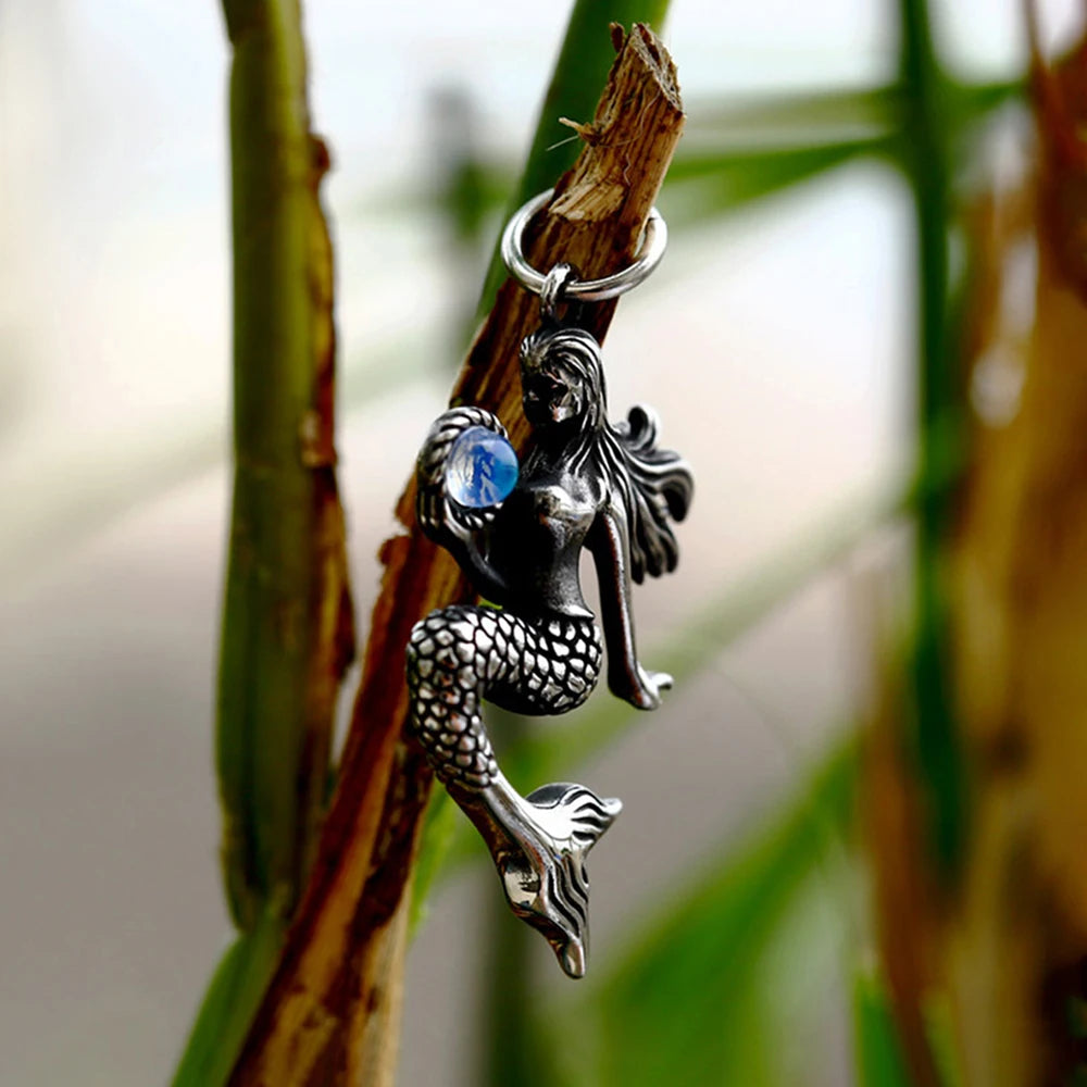 Mermaid Pendant Necklace with Blue Accent (316L)