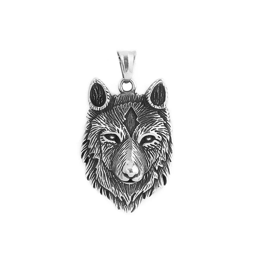 Viking Wolf Head Pendant Necklace (316L)