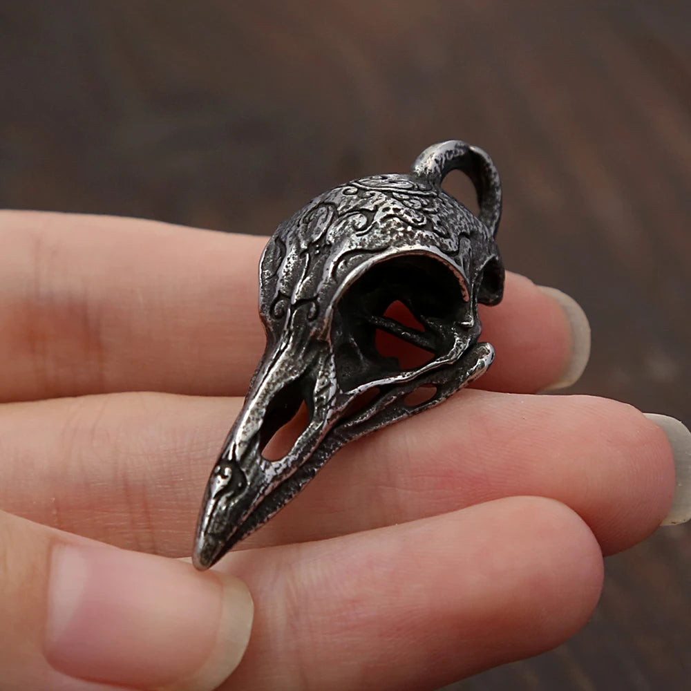 Vintage Gothic Raven Skull Pendant Necklace (316L)