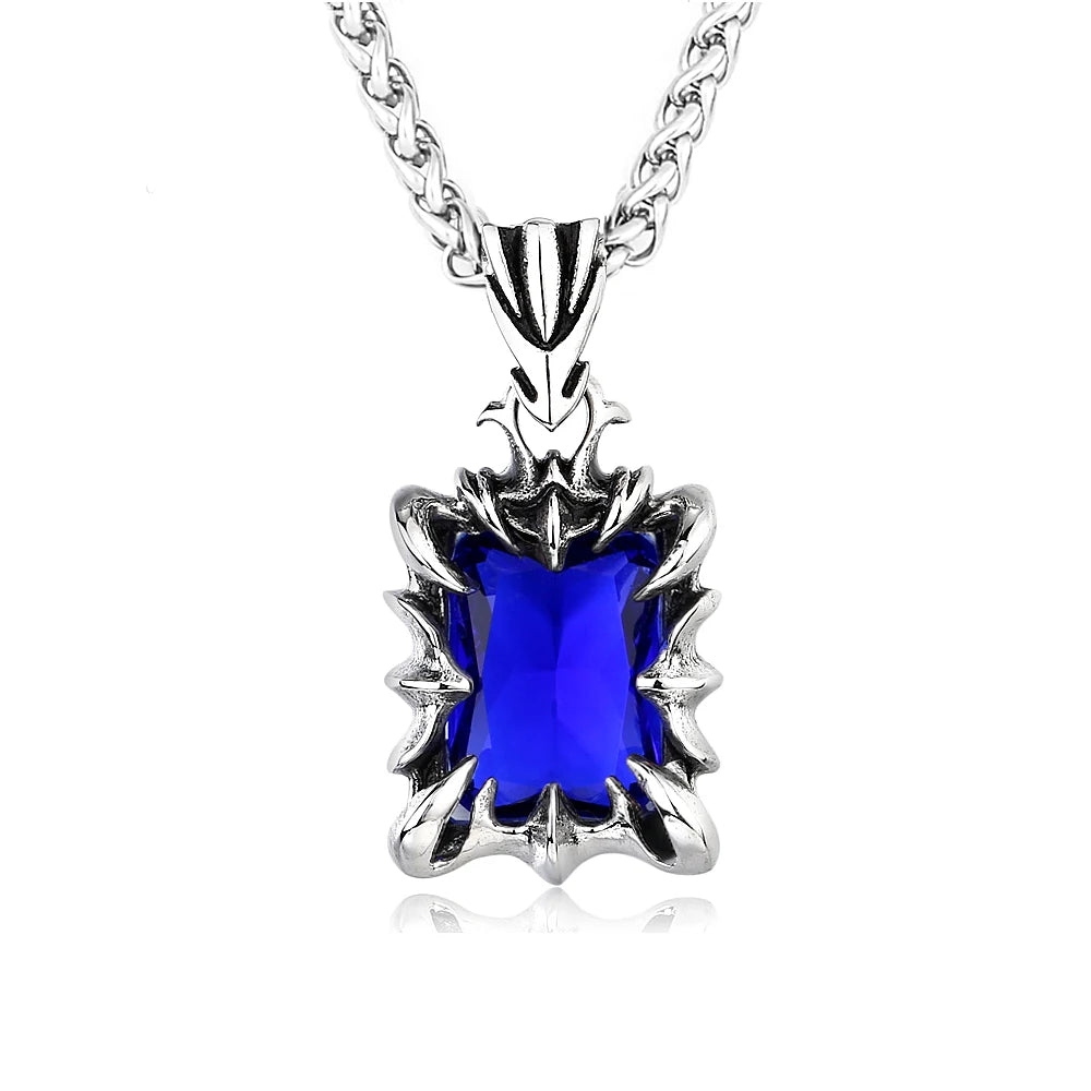 Vintage Square Gem Pendant Necklace Blue / Green (316L)