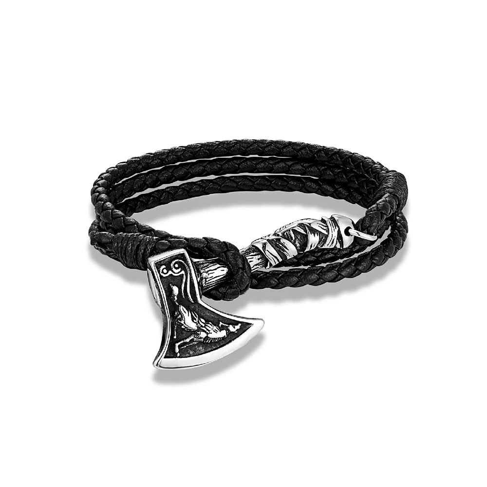 Men’s Viking Axe Bracelet – Leather & Stainless Steel