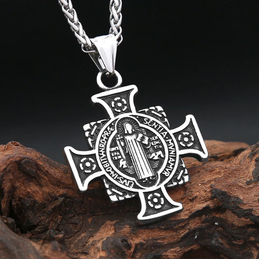Vintage Saint Benedict Cross Pendant Necklace (316L)