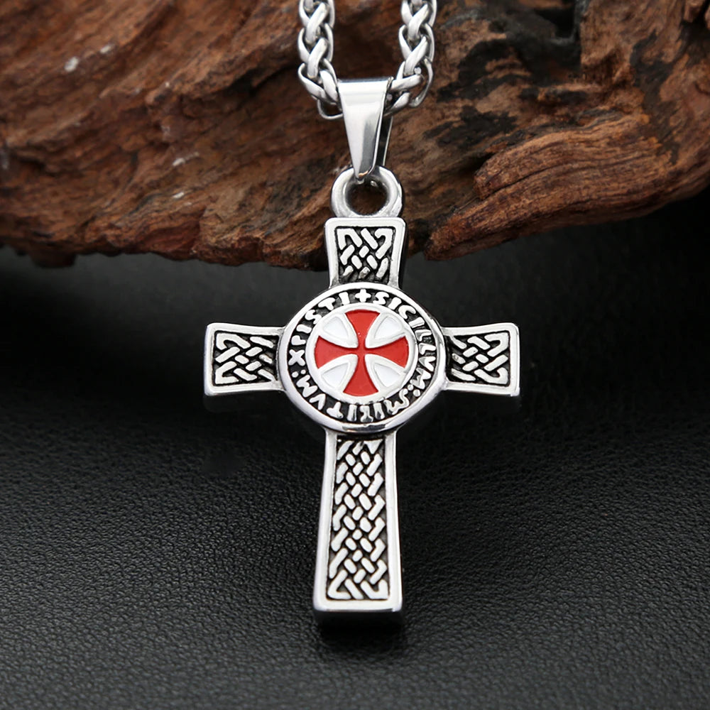 Templar Cross Shield Pendant Vintage Red Emblem (316L)