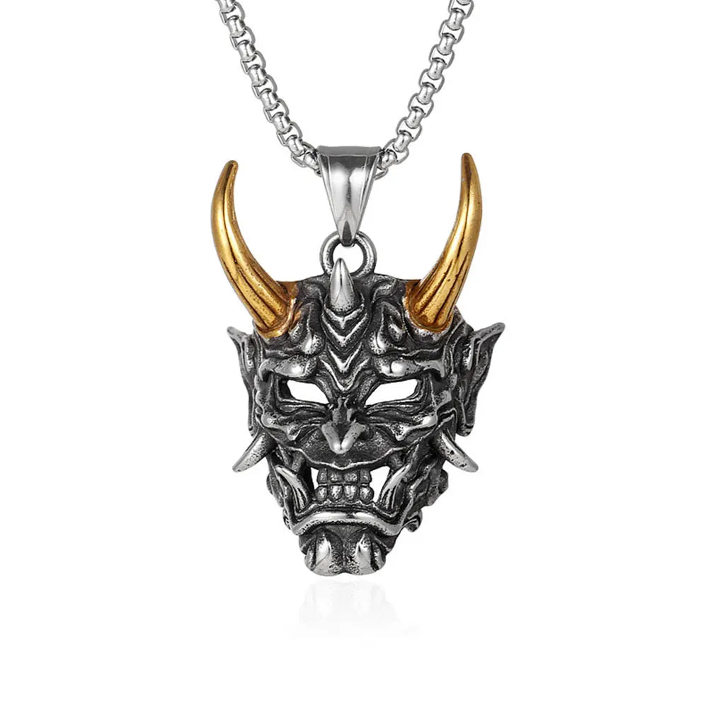 Demon Mask Skull Pendant Necklace (316L)
