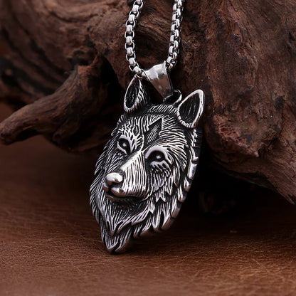 Viking Wolf Head Pendant Necklace (316L)