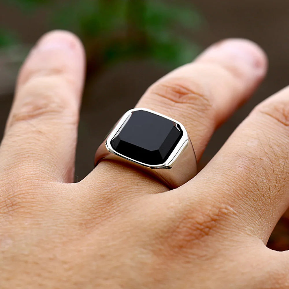 Black Stone Signet Ring (316L)