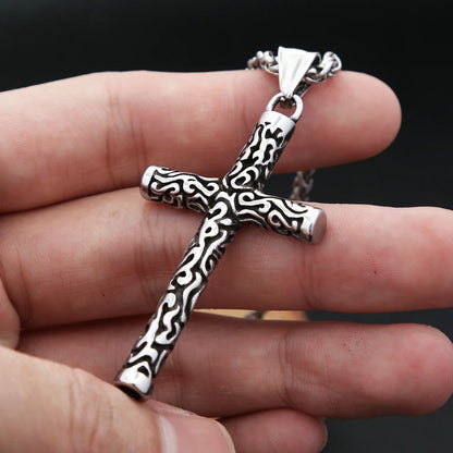 Engraved Cross Pendant Necklace (316L)