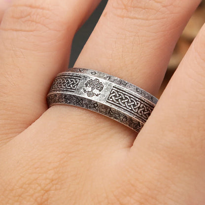 Nordic Tree of Life Rune Ring (316L)