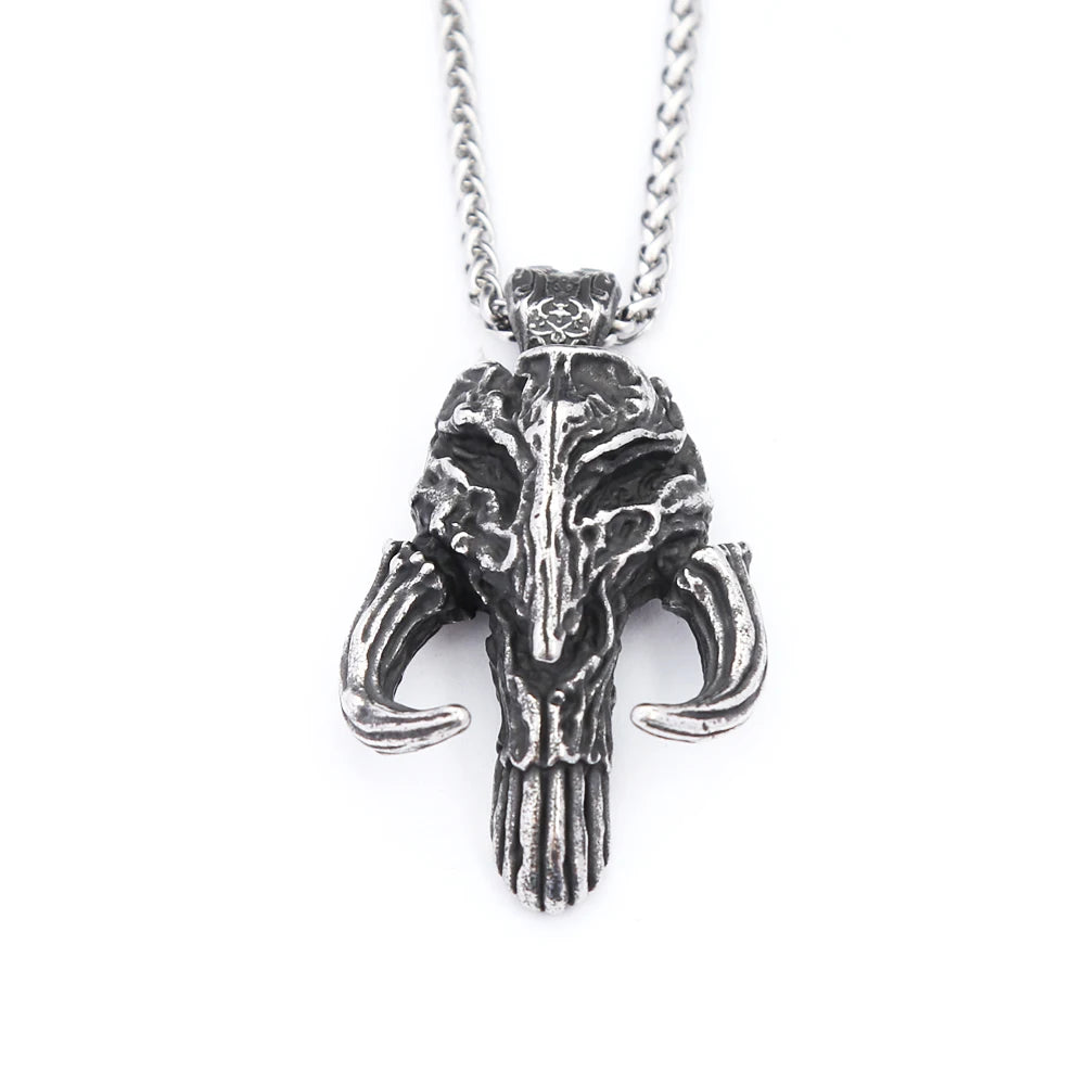 Gothic Horned Skull Pendant Necklace (316L)