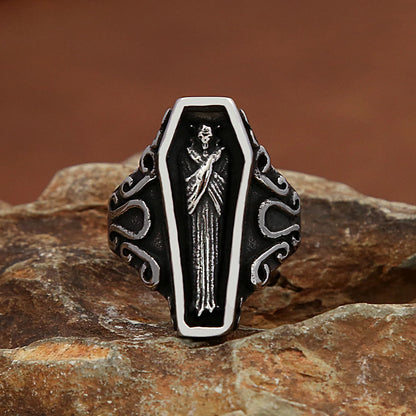 Men’s Gothic Coffin Ring – Stainless Steel Statement Jewelry