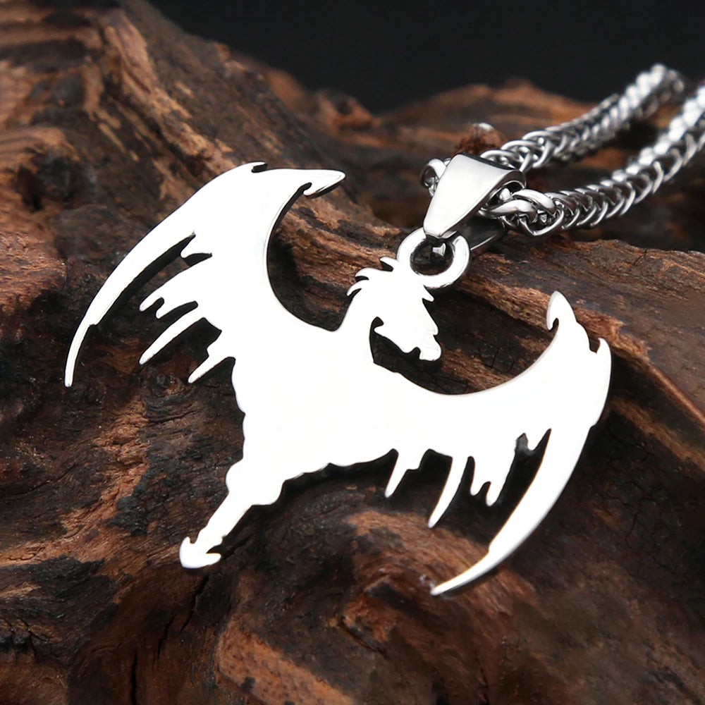 Vintage Viking Flying Dragon Pendant Necklace (316L)