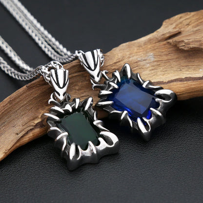 Vintage Square Gem Pendant Necklace Blue / Green (316L)