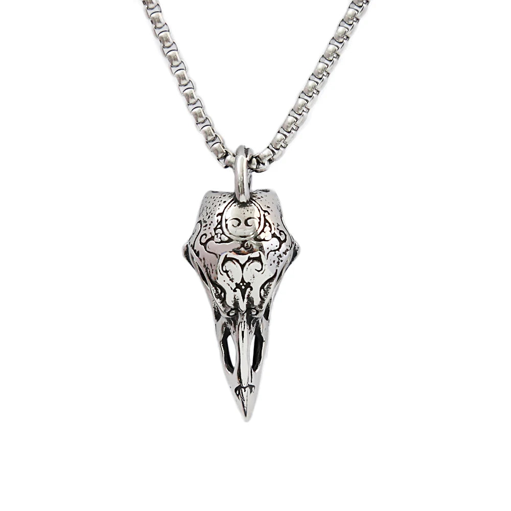 Vintage Gothic Raven Skull Pendant Necklace (316L)