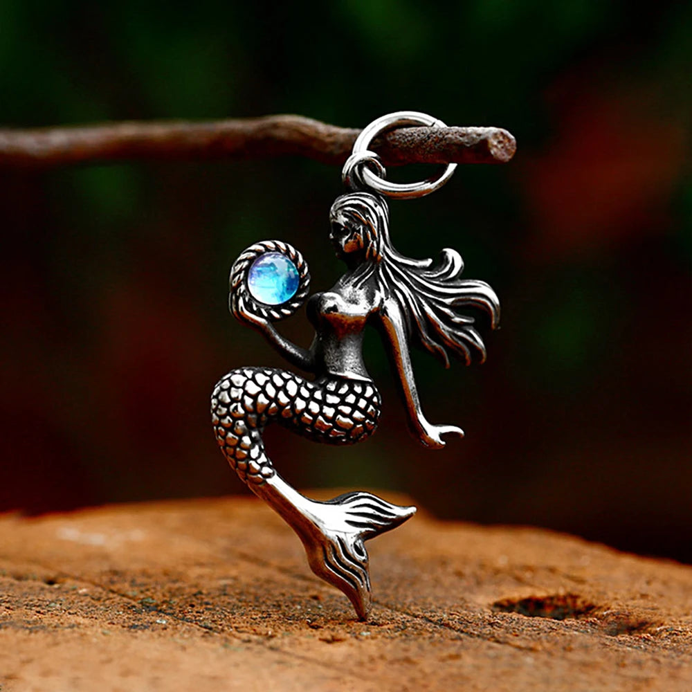Mermaid Pendant Necklace with Blue Accent (316L)