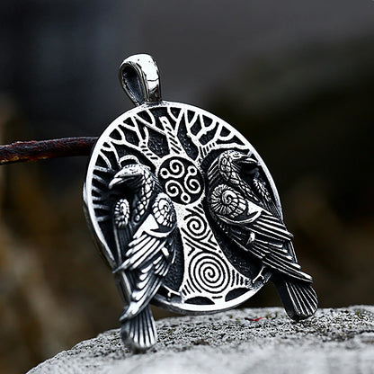 Viking Odin Double Ravens “Tree of Life” Pendant Necklace (316L)