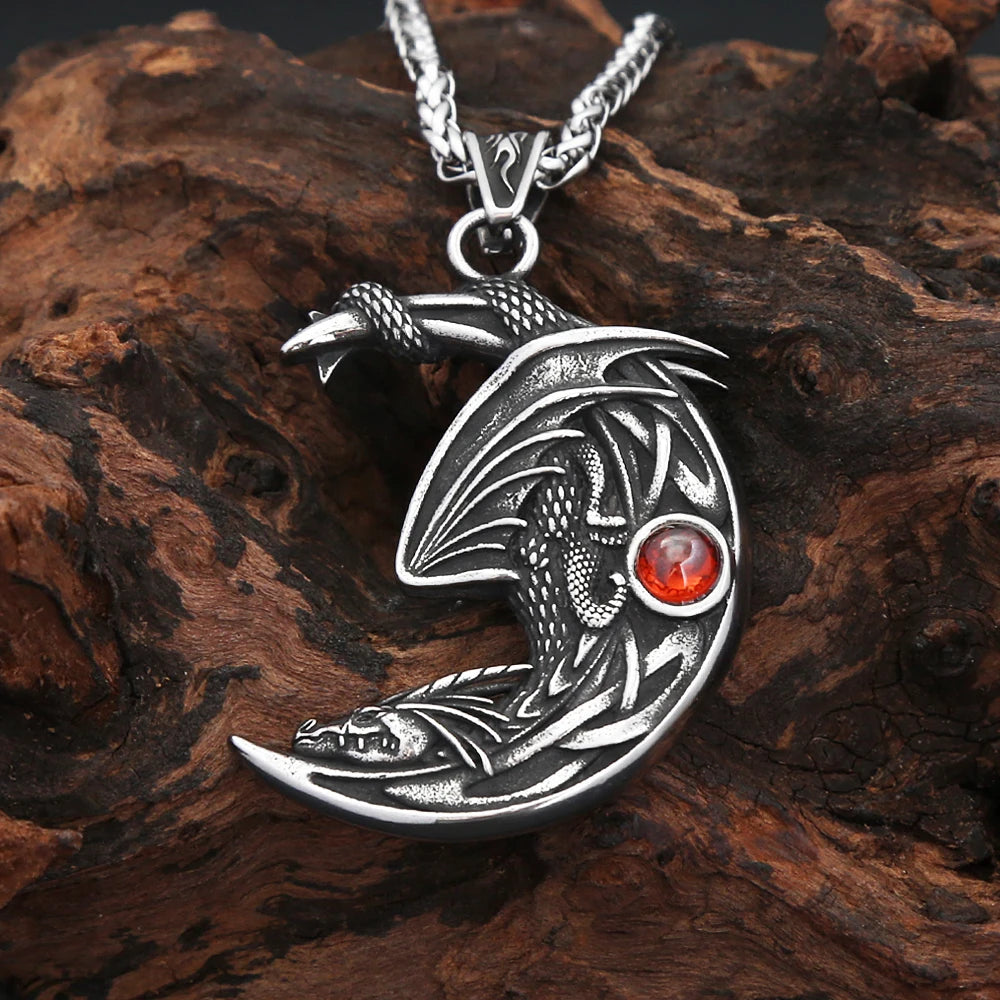 Dragon Crescent Pendant Necklace (316L)