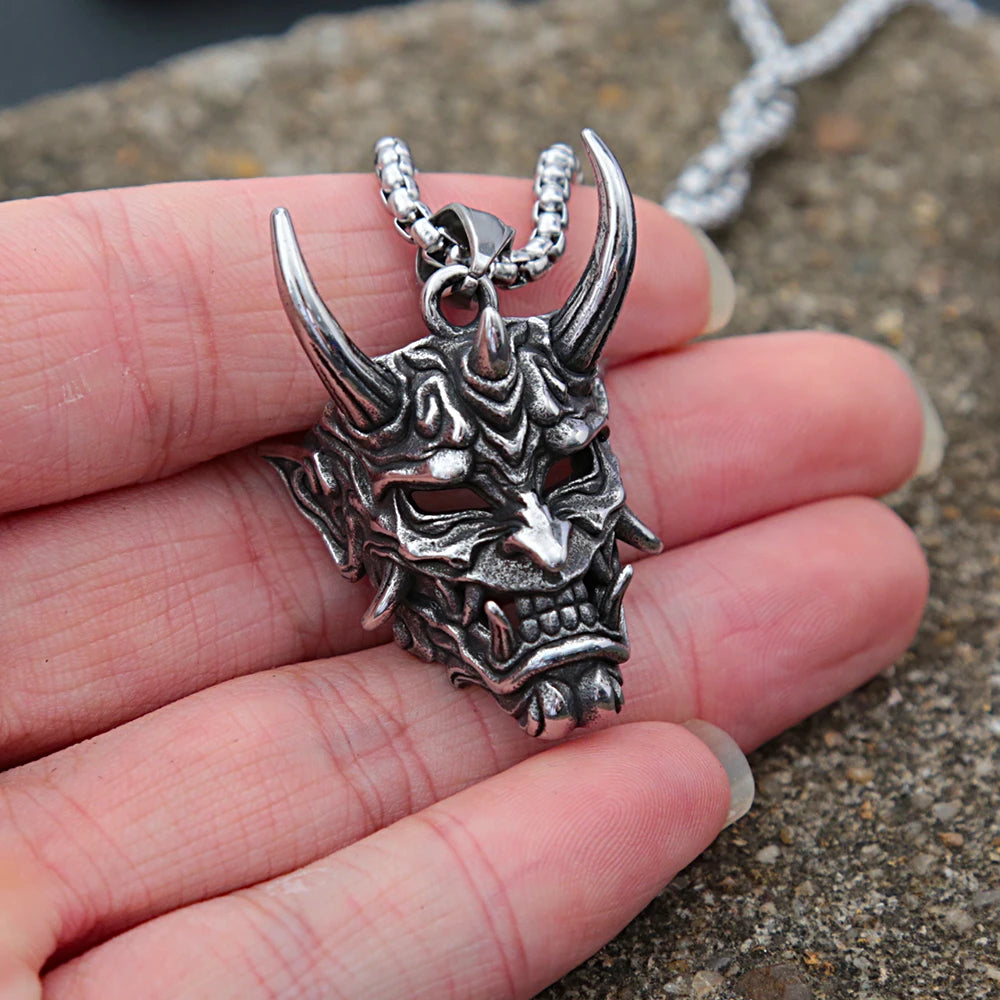 Demon Mask Skull Pendant Necklace (316L)