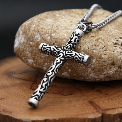 Engraved Cross Pendant Necklace (316L)