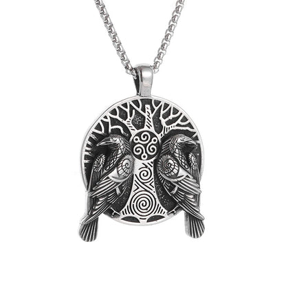 Viking Odin Double Ravens “Tree of Life” Pendant Necklace (316L)