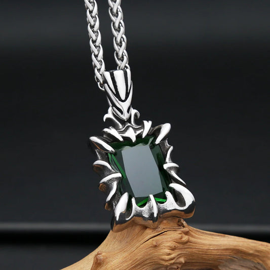 Vintage Square Gem Pendant Necklace Blue / Green (316L)