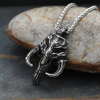 Gothic Horned Skull Pendant Necklace (316L)