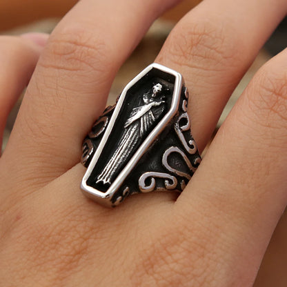 Men’s Gothic Coffin Ring – Stainless Steel Statement Jewelry