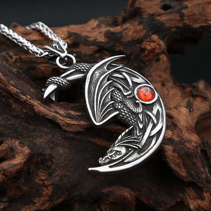 Dragon Crescent Pendant Necklace (316L)