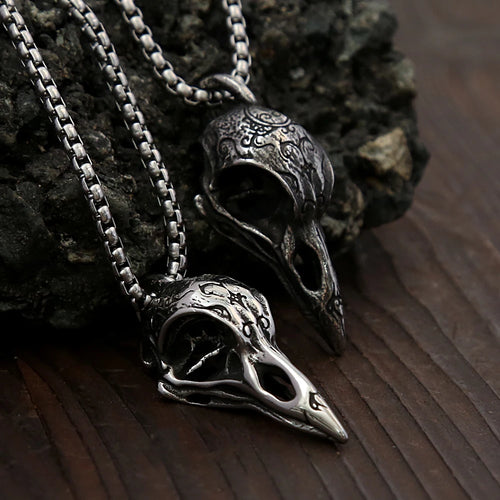 Vintage Gothic Raven Skull Pendant Necklace (316L)