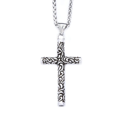 Engraved Cross Pendant Necklace (316L)
