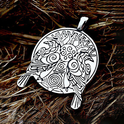Viking Odin Double Ravens “Tree of Life” Pendant Necklace (316L)