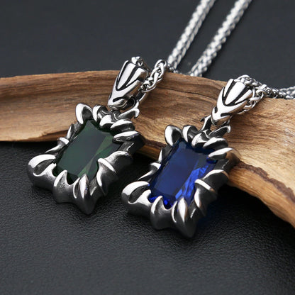 Vintage Square Gem Pendant Necklace Blue / Green (316L)