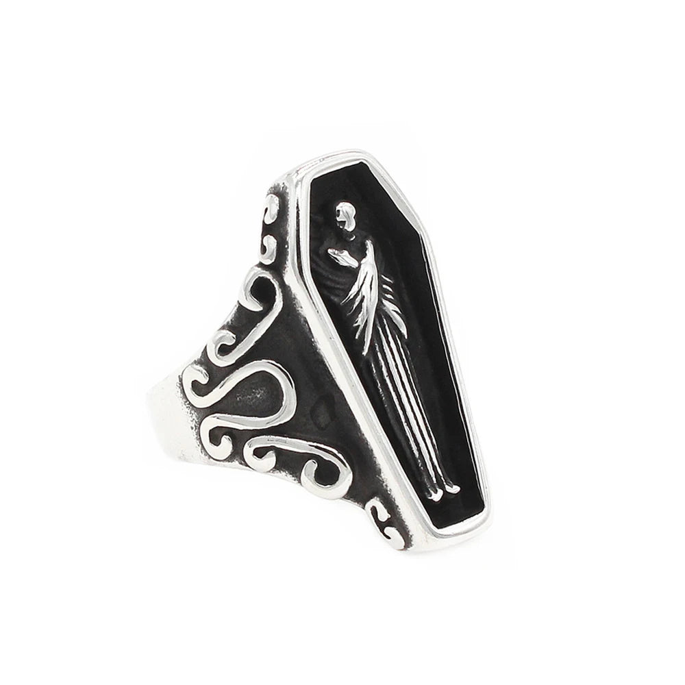 Men’s Gothic Coffin Ring – Stainless Steel Statement Jewelry