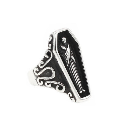 Men’s Gothic Coffin Ring – Stainless Steel Statement Jewelry