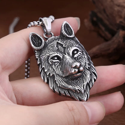 Viking Wolf Head Pendant Necklace (316L)