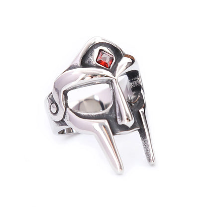 Warrior Mask Ring (316L) – Red Stone