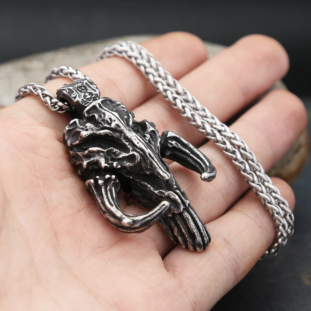 Gothic Horned Skull Pendant Necklace (316L)