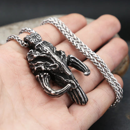 Gothic Horned Skull Pendant Necklace (316L)