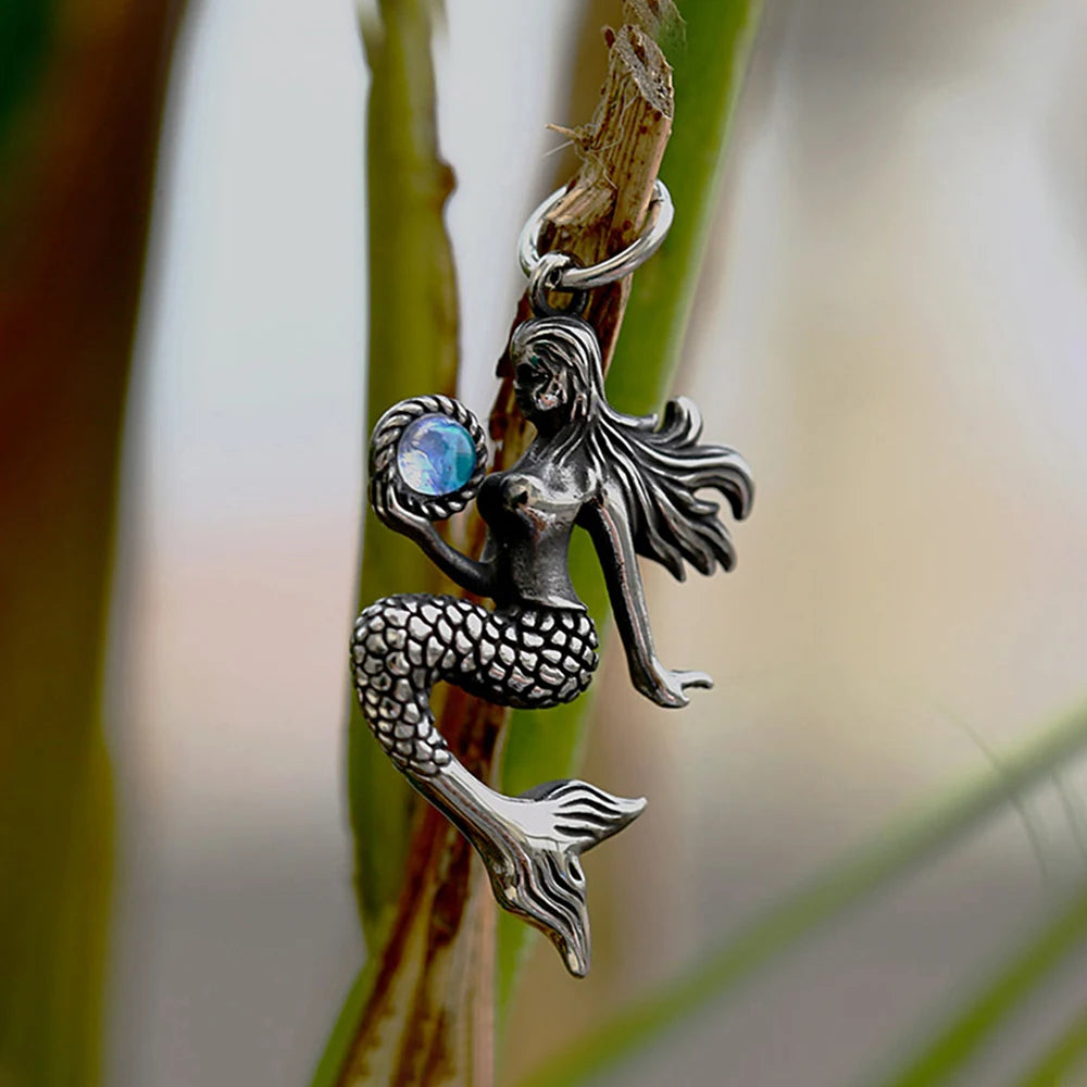 Mermaid Pendant Necklace with Blue Accent (316L)