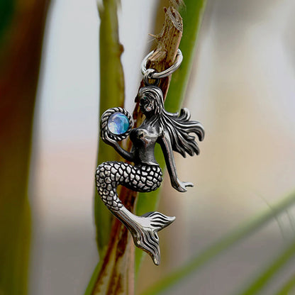 Mermaid Pendant Necklace with Blue Accent (316L)
