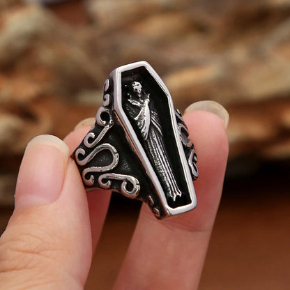 Men’s Gothic Coffin Ring – Stainless Steel Statement Jewelry