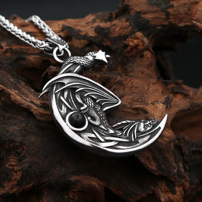 Dragon Crescent Pendant Necklace (316L)