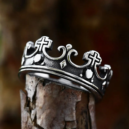 Cross Crown Ring Red Stone Accents (316L)
