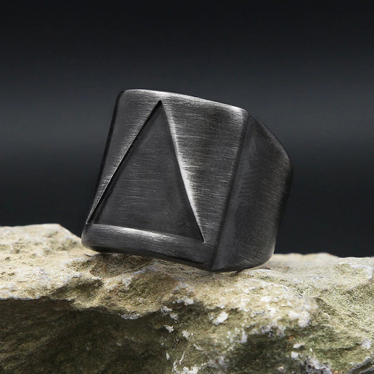 Matte Black Triangle Signet Ring (316L)