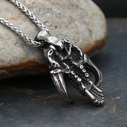 Gothic Horned Skull Pendant Necklace (316L)