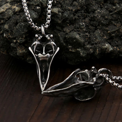Vintage Gothic Raven Skull Pendant Necklace (316L)