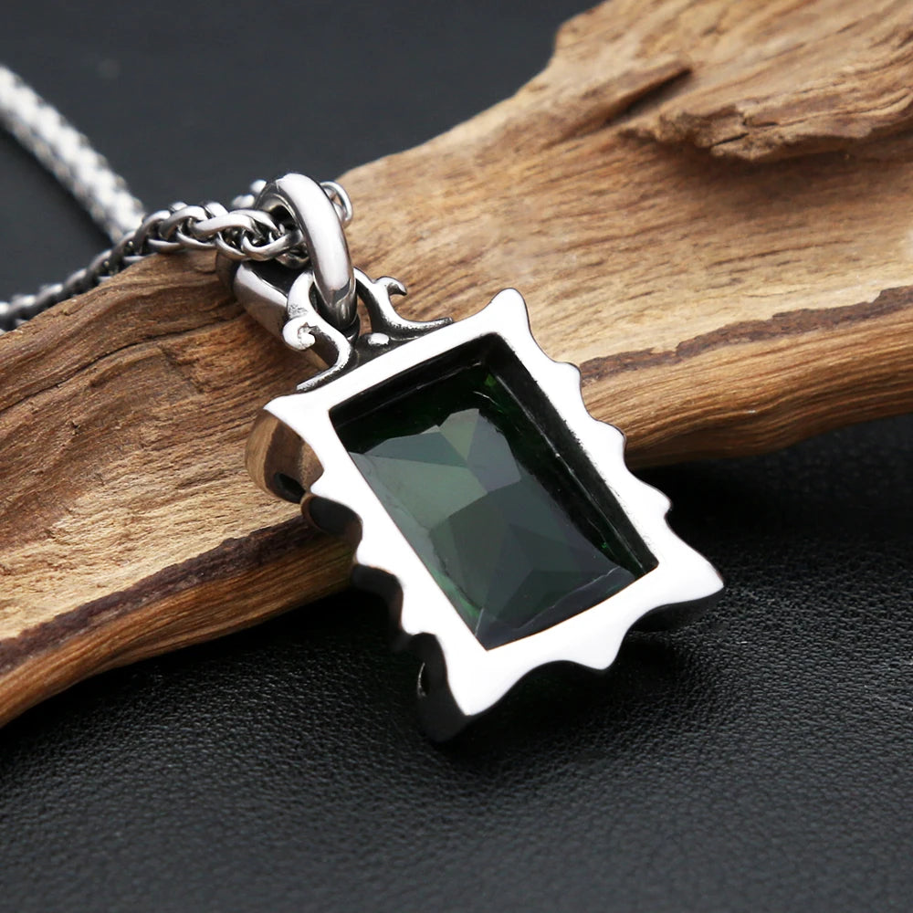 Vintage Square Gem Pendant Necklace Blue / Green (316L)