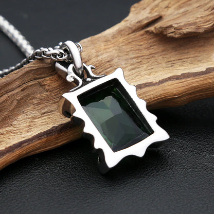 Vintage Square Gem Pendant Necklace Blue / Green (316L)