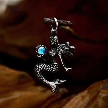 Mermaid Pendant Necklace with Blue Accent (316L)
