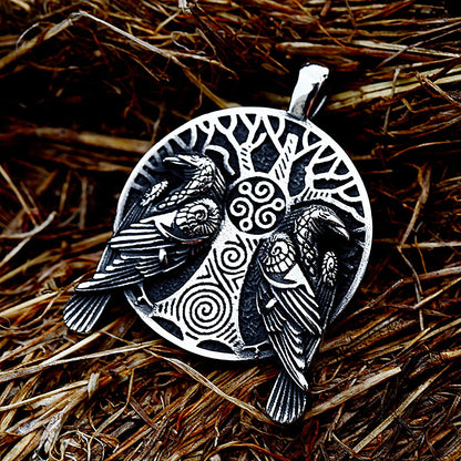 Viking Odin Double Ravens “Tree of Life” Pendant Necklace (316L)