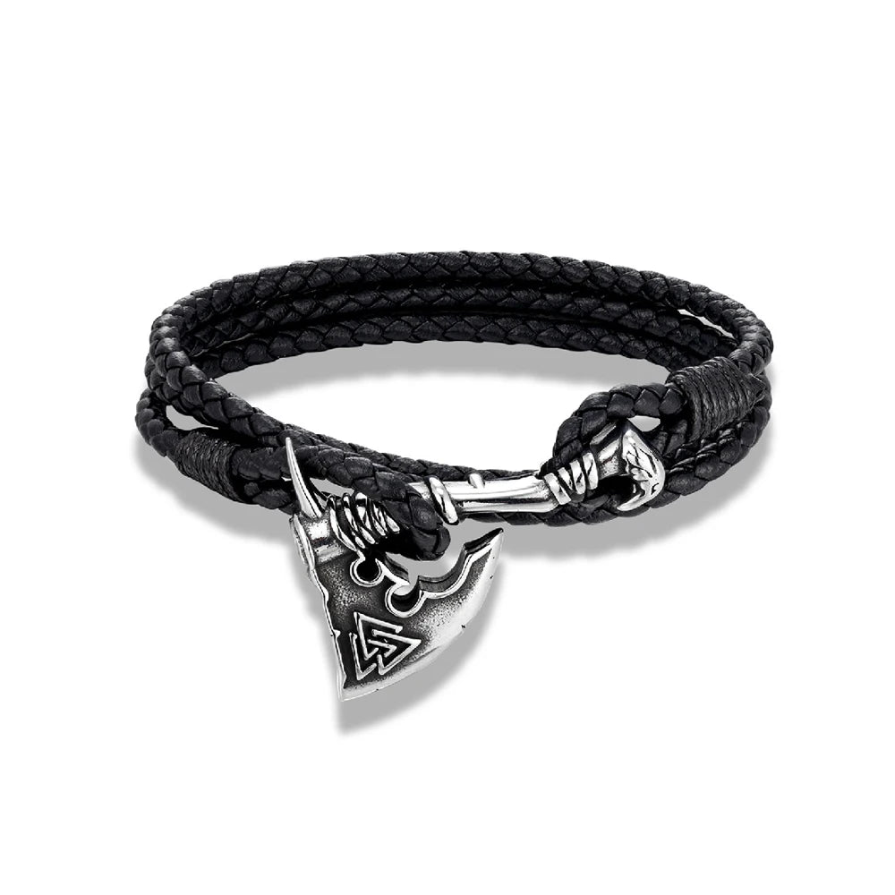 Men’s Viking Axe Bracelet – Leather & Stainless Steel